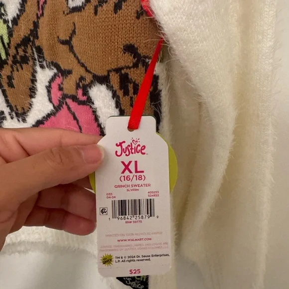 Justice White Sweater with Grinch and Reindeer Design - Picture 4 of 6